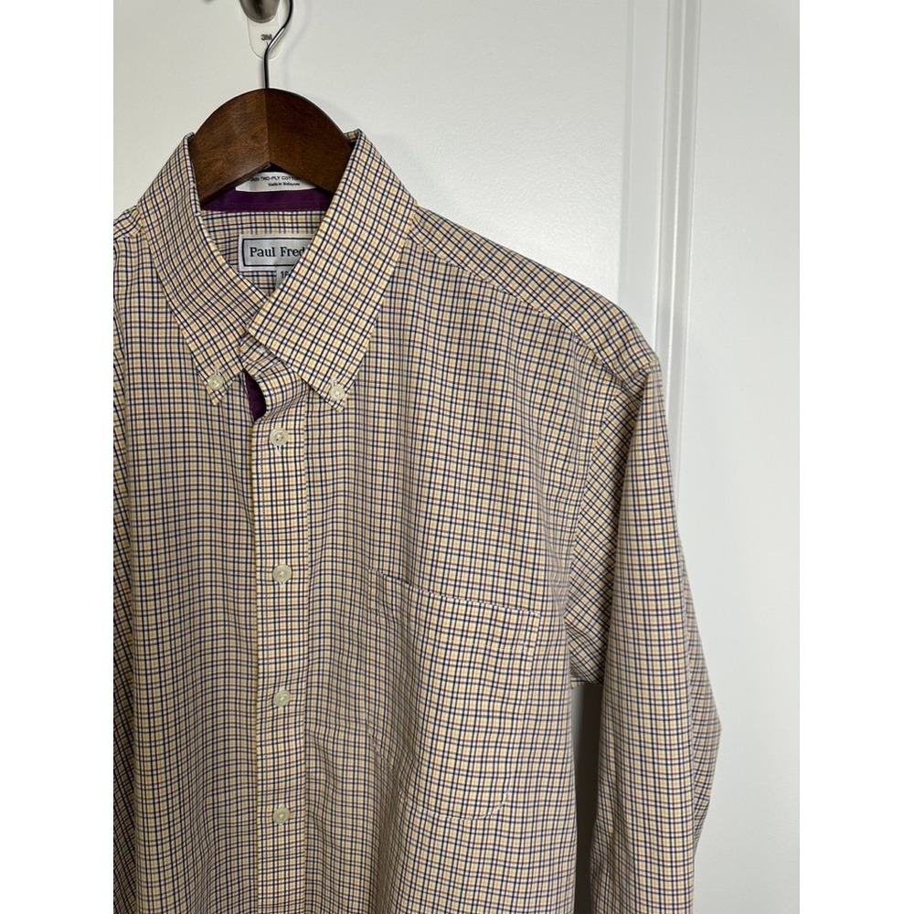 Paul Fredrick Mens Slim Fit Non-Iron Cotton Check Dress Shirt 16-35 Yellow
